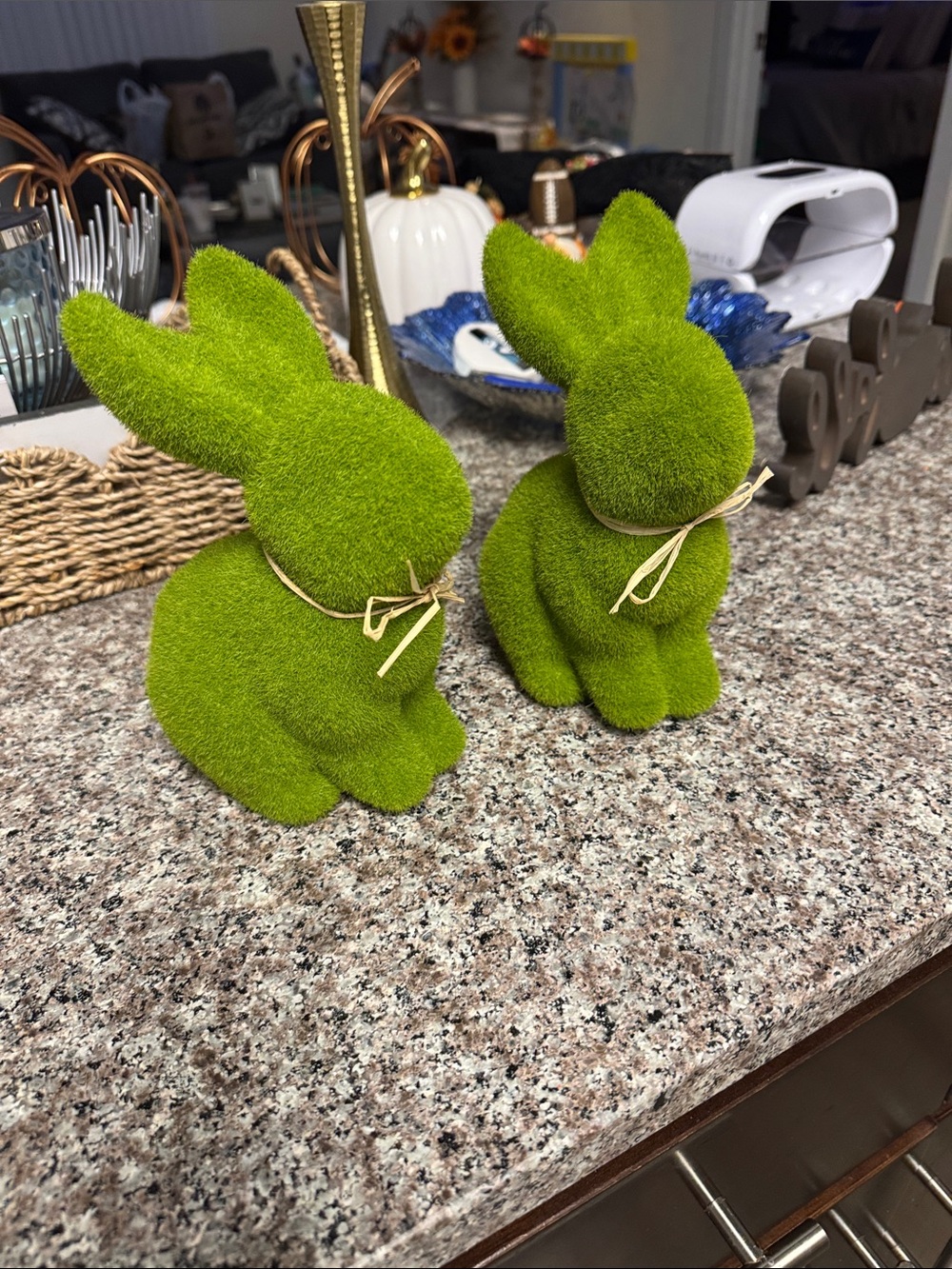 Green Decorative Moss Bunny Figurines - Set of 2